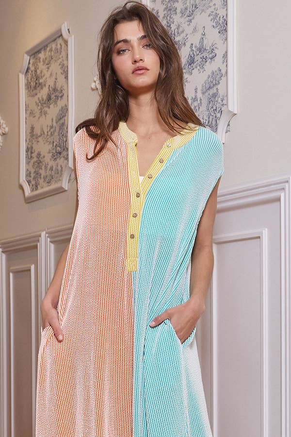 orange + aqua ribbed jumpsuit