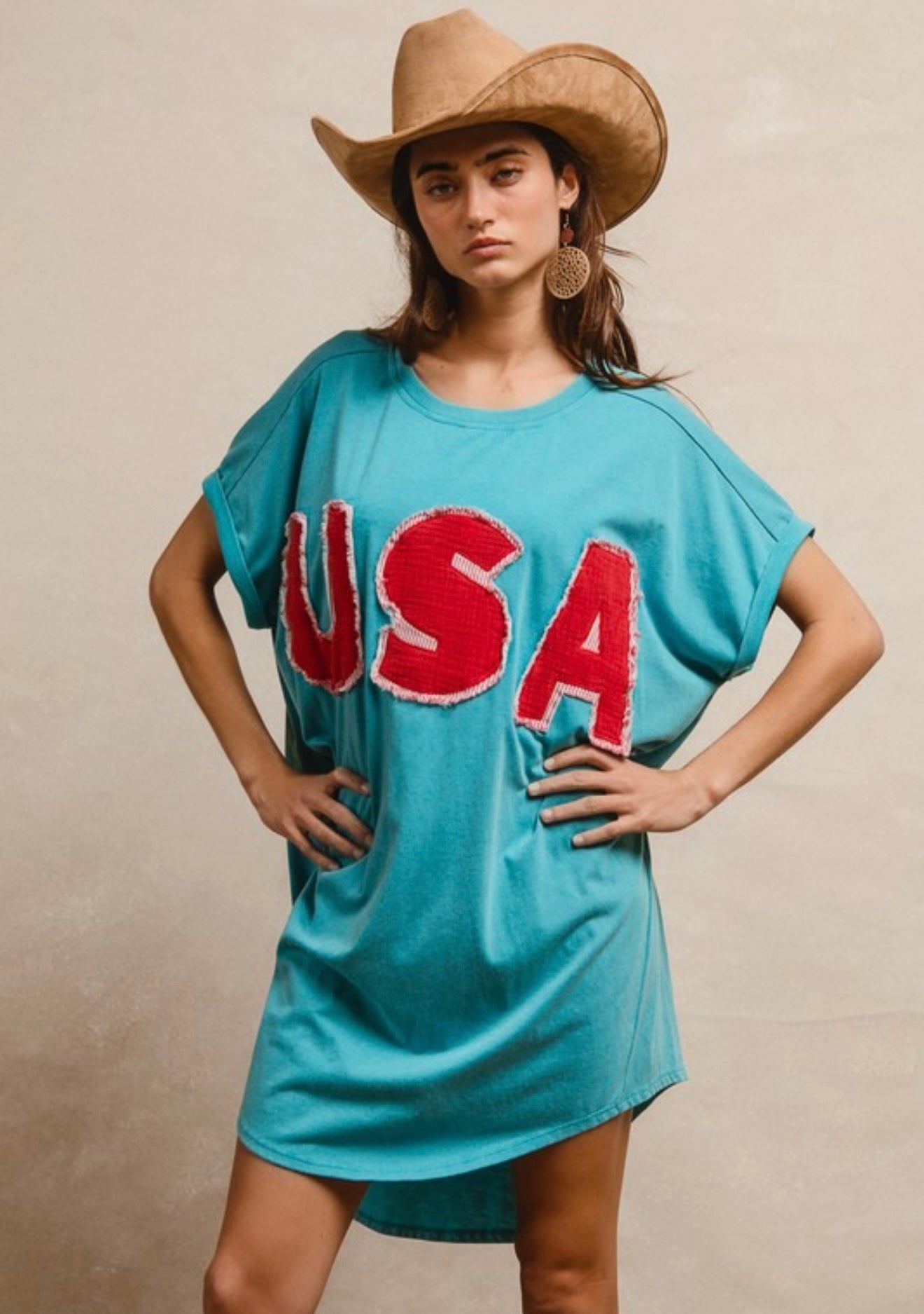 USA vintage turquoise jersey dress