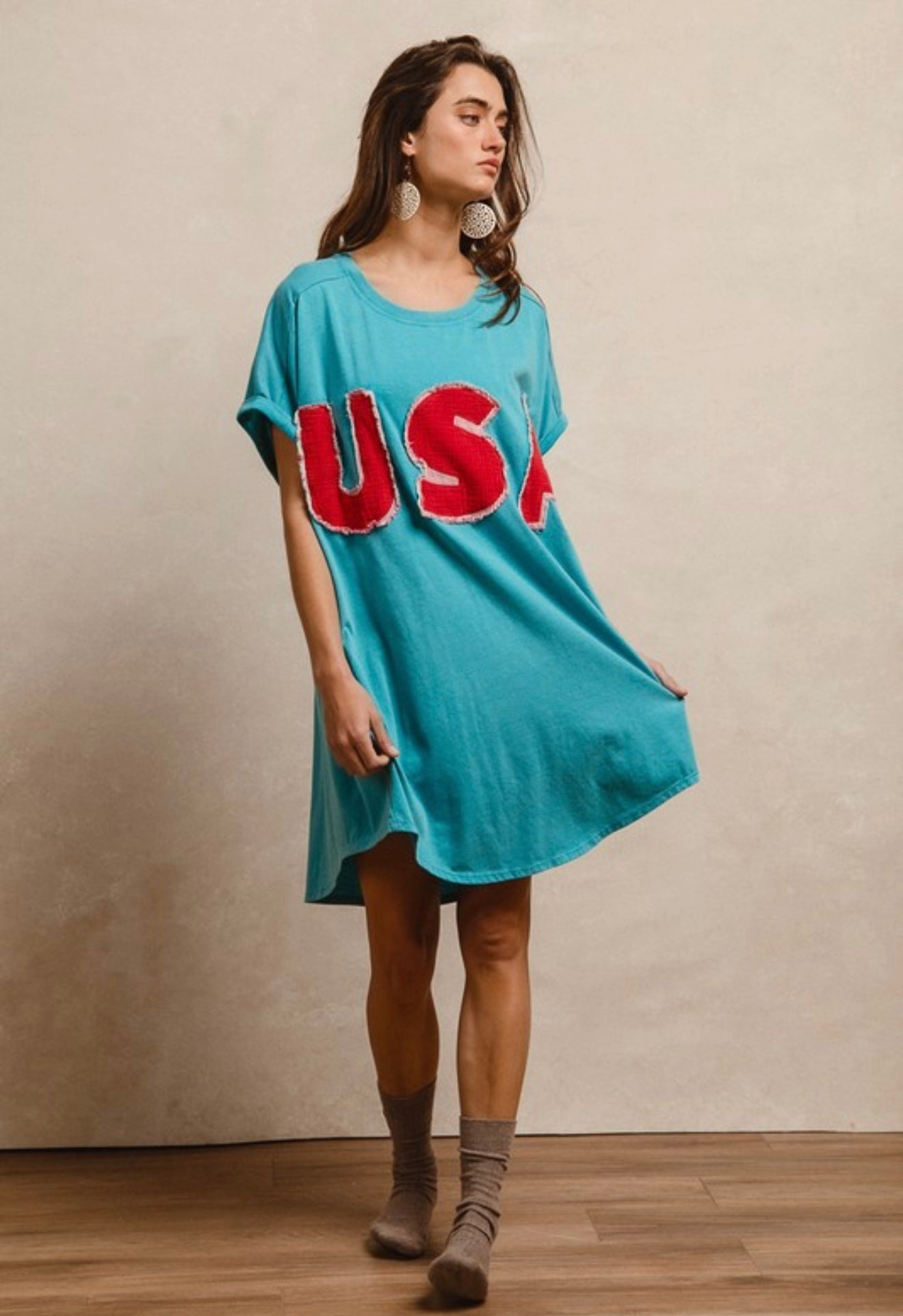 USA vintage turquoise jersey dress