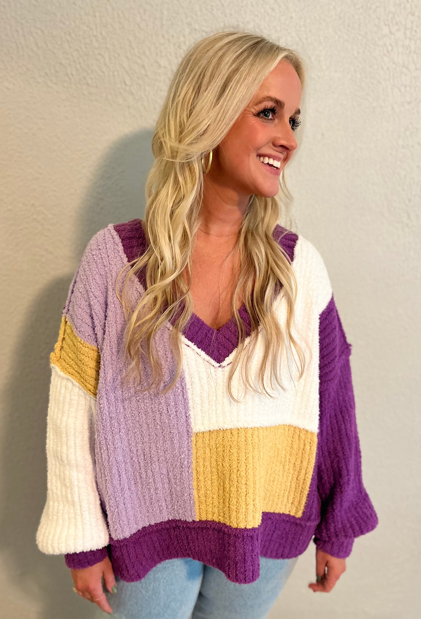 purple & gold sweater