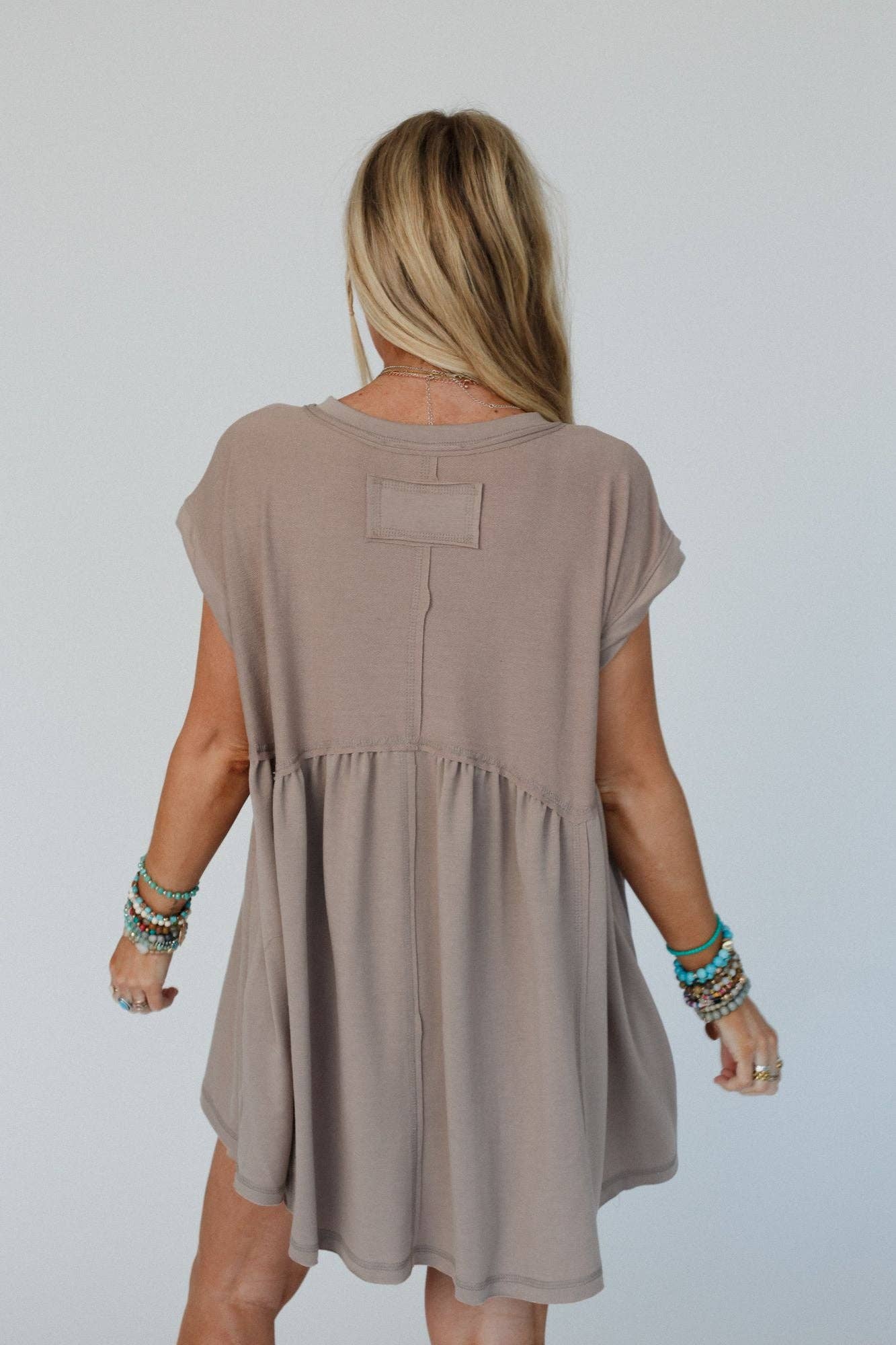 khaki button babydoll dress