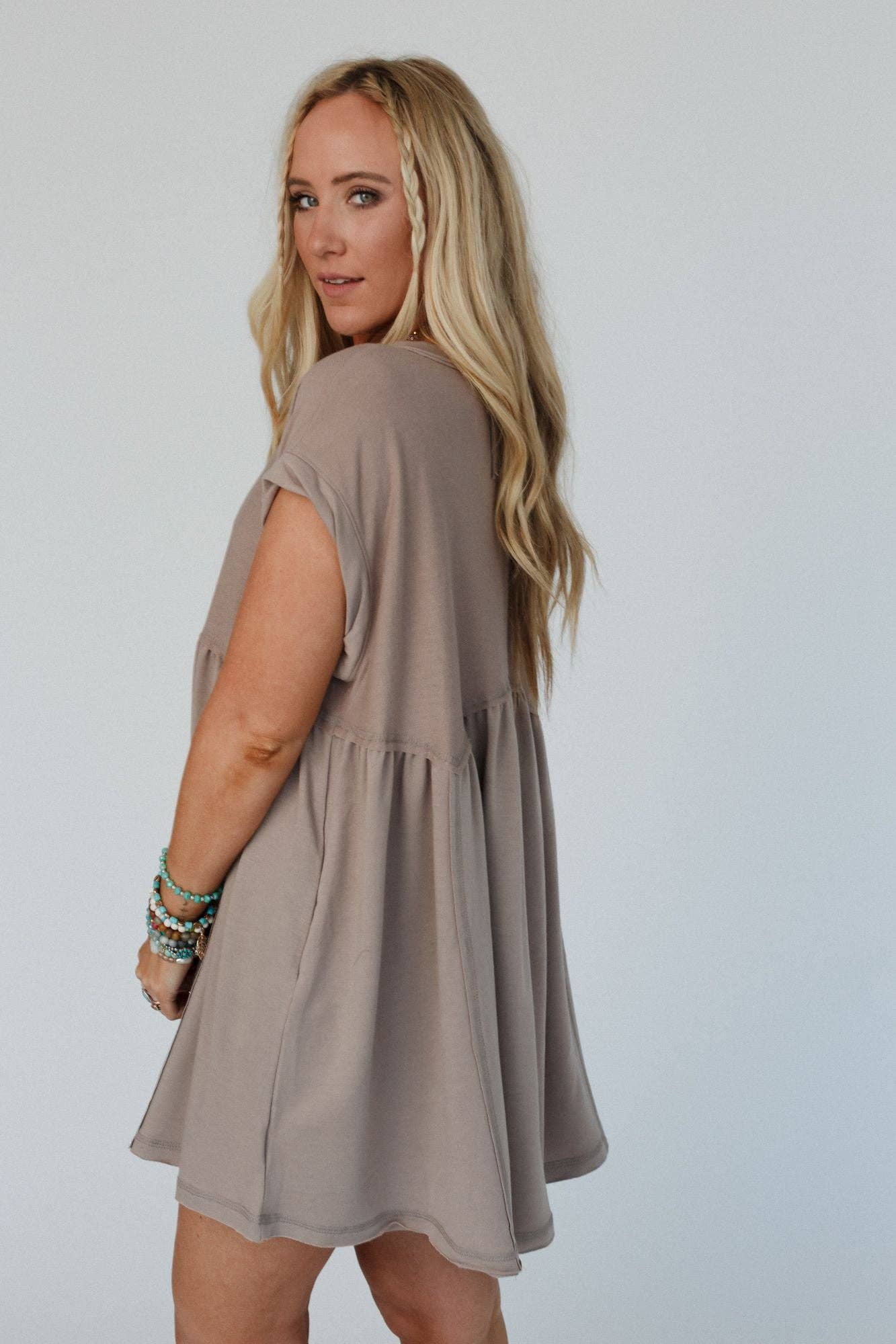 khaki button babydoll dress