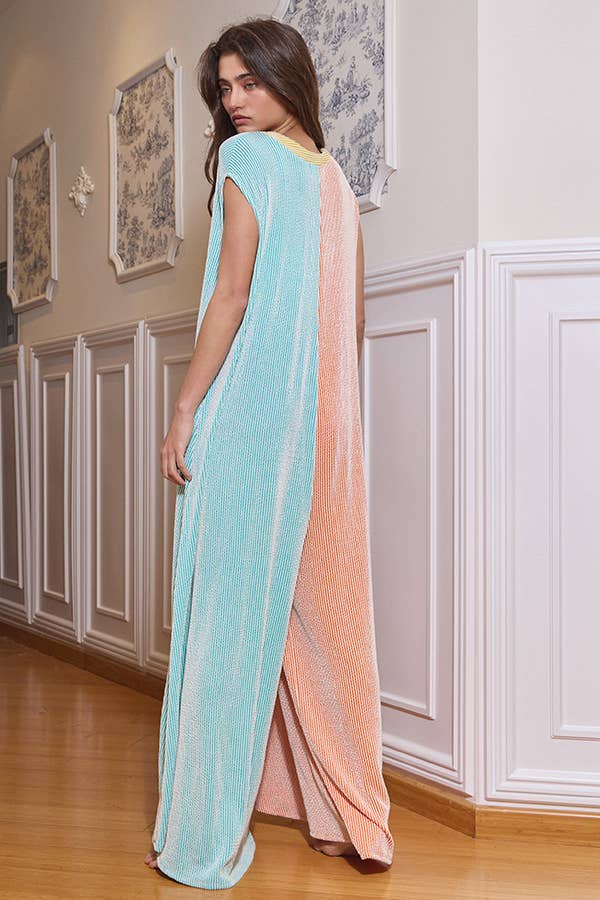 orange + aqua ribbed jumpsuit