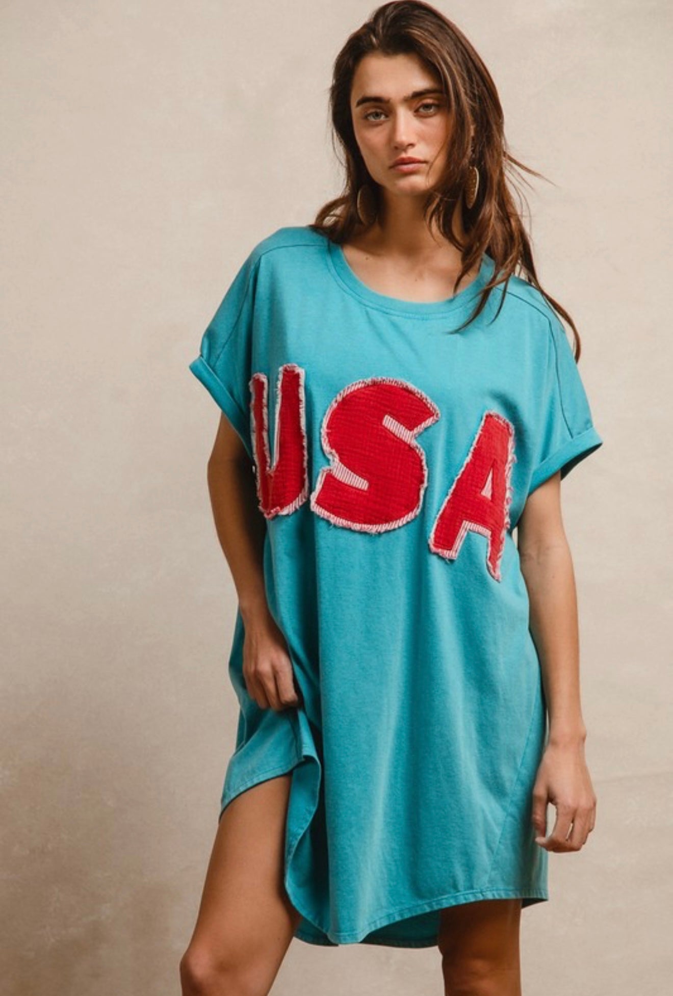 USA vintage turquoise jersey dress