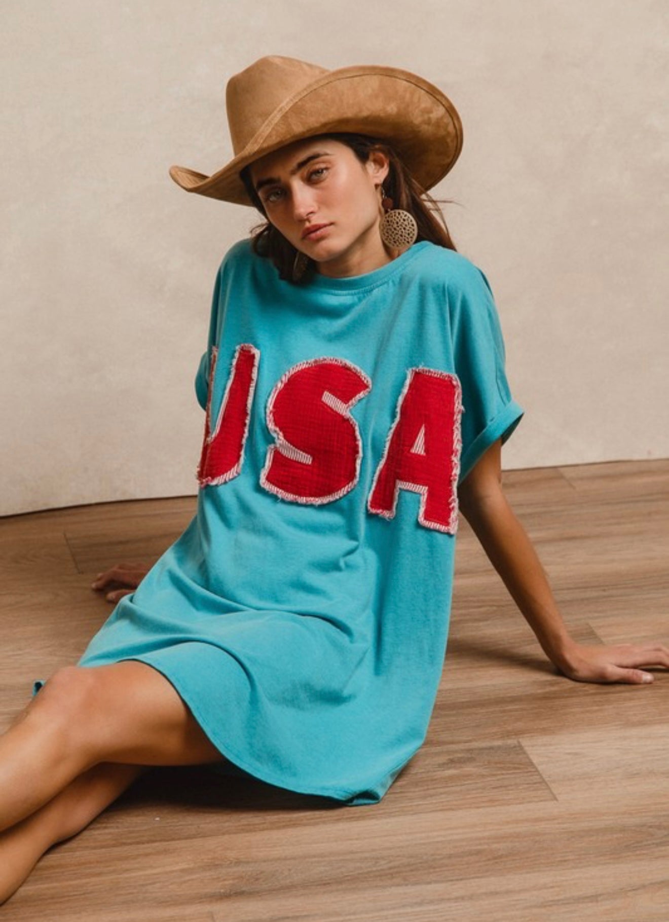 USA vintage turquoise jersey dress
