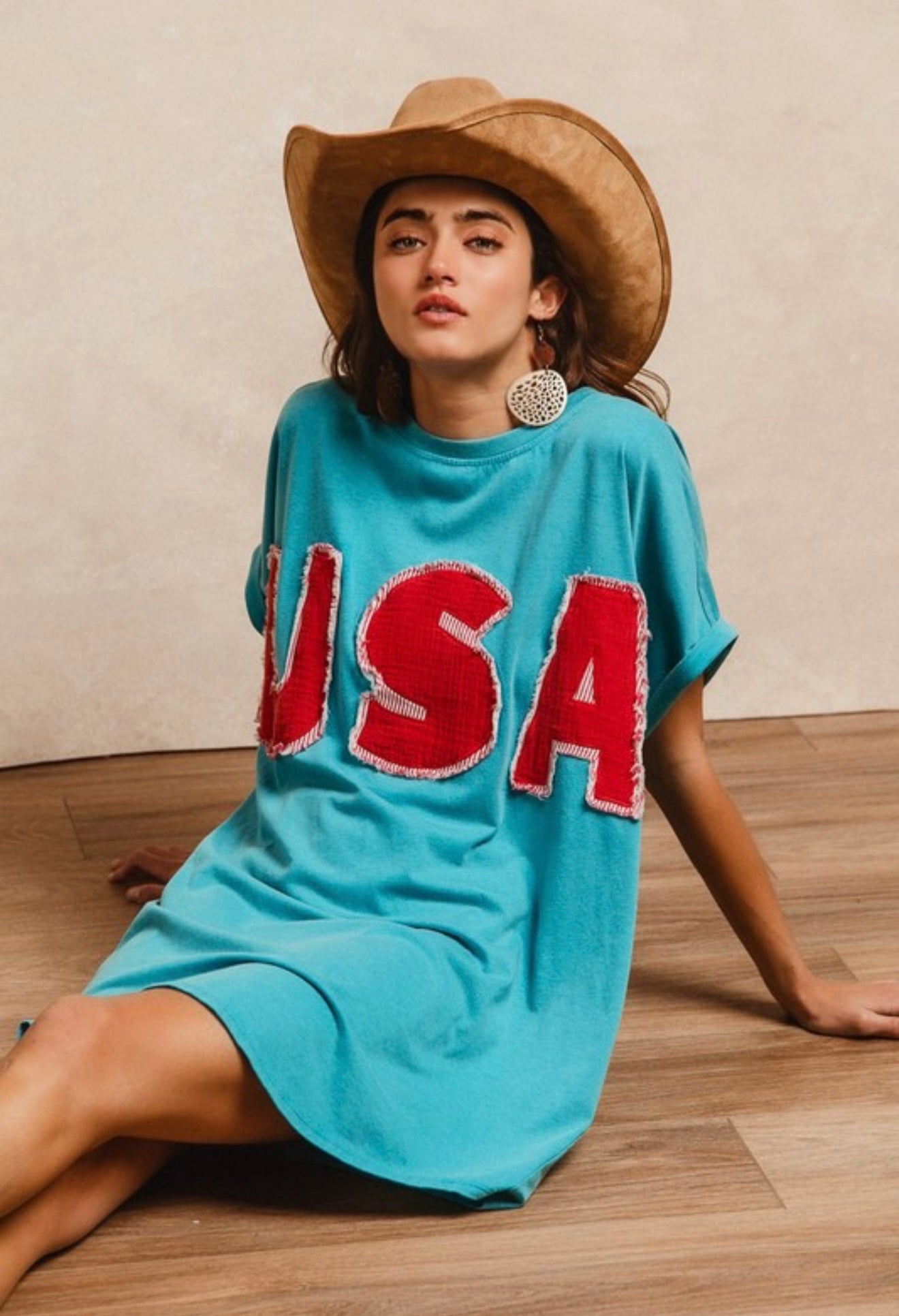 USA vintage turquoise jersey dress