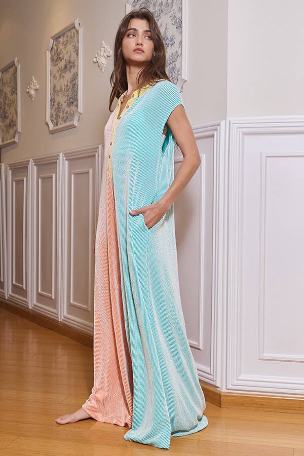 orange + aqua ribbed jumpsuit
