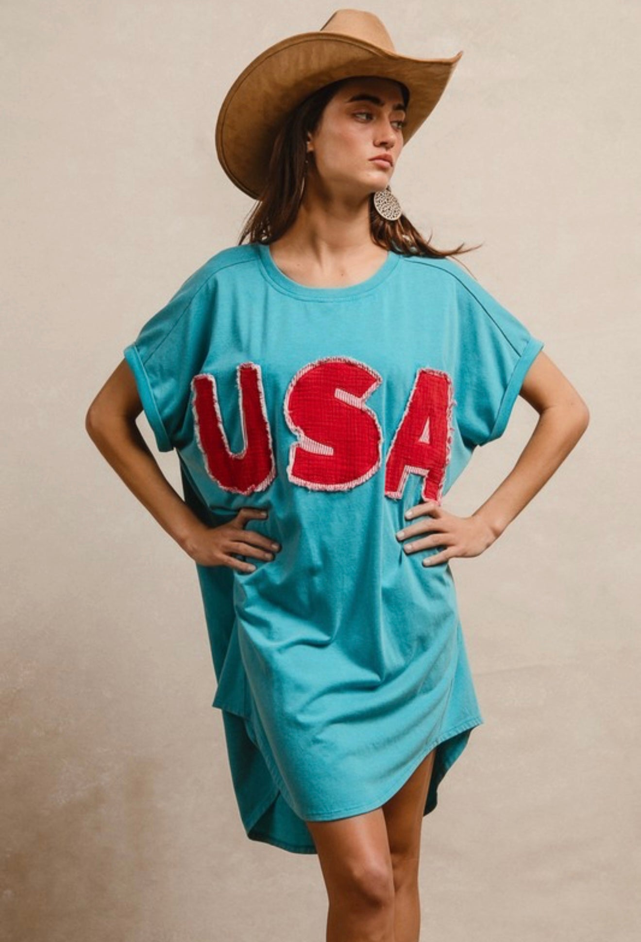 USA vintage turquoise jersey dress