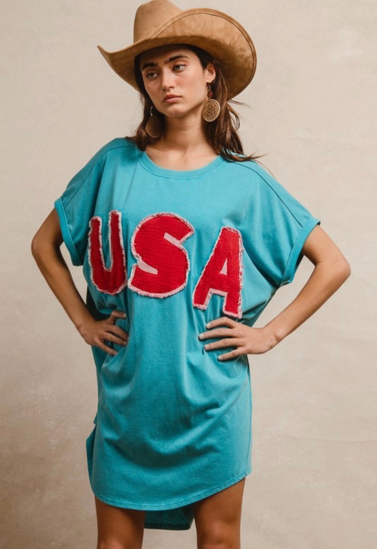 USA vintage turquoise jersey dress