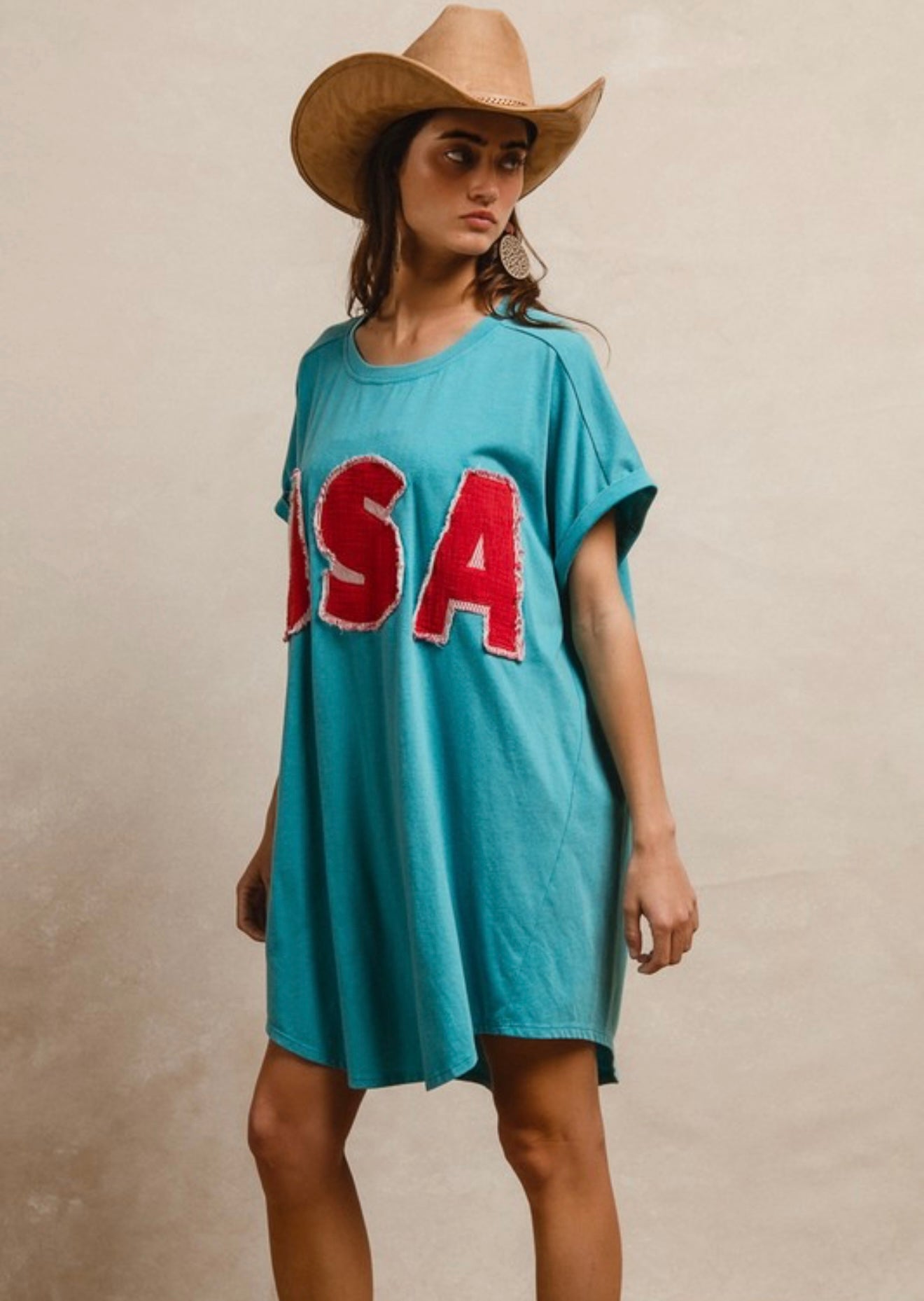 USA vintage turquoise jersey dress