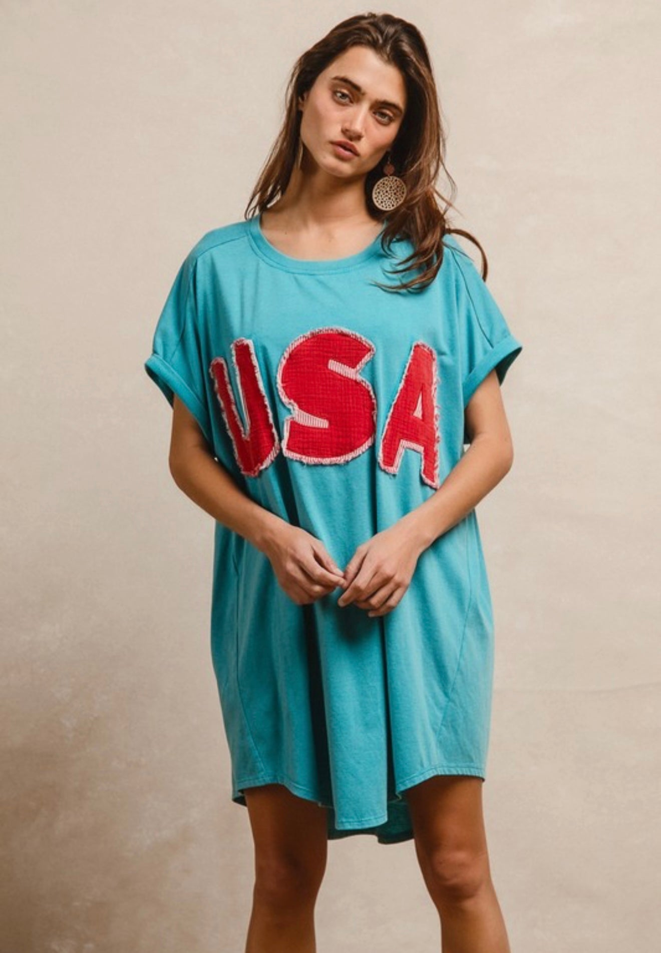 USA vintage turquoise jersey dress