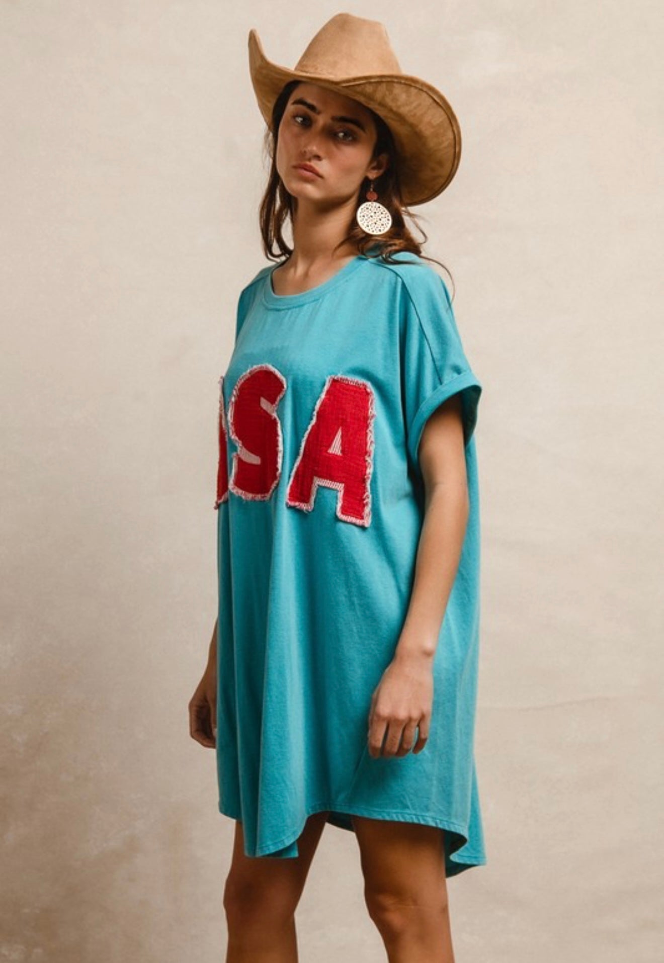 USA vintage turquoise jersey dress
