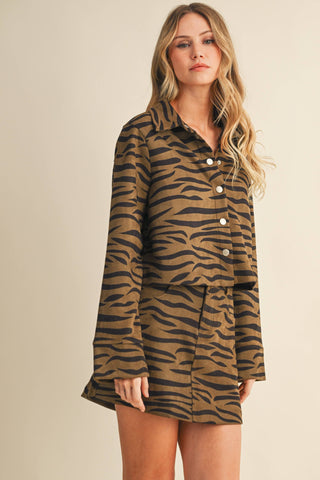 mocha zebra suede set