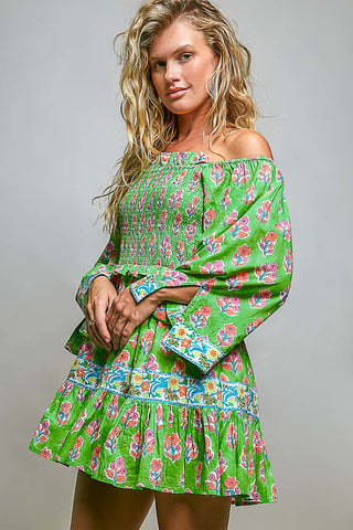 kelly green hand-block smocked dress