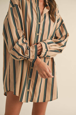 taupe button-down shirt dress