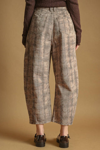 coffee plaid barrel pants