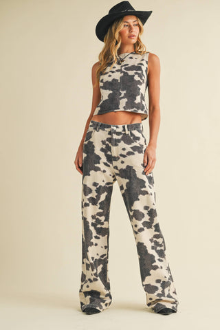denim cow print set