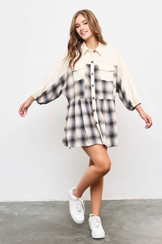 plaid button-down dress