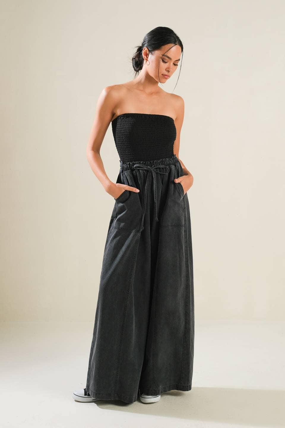 black tube top jumpsuit