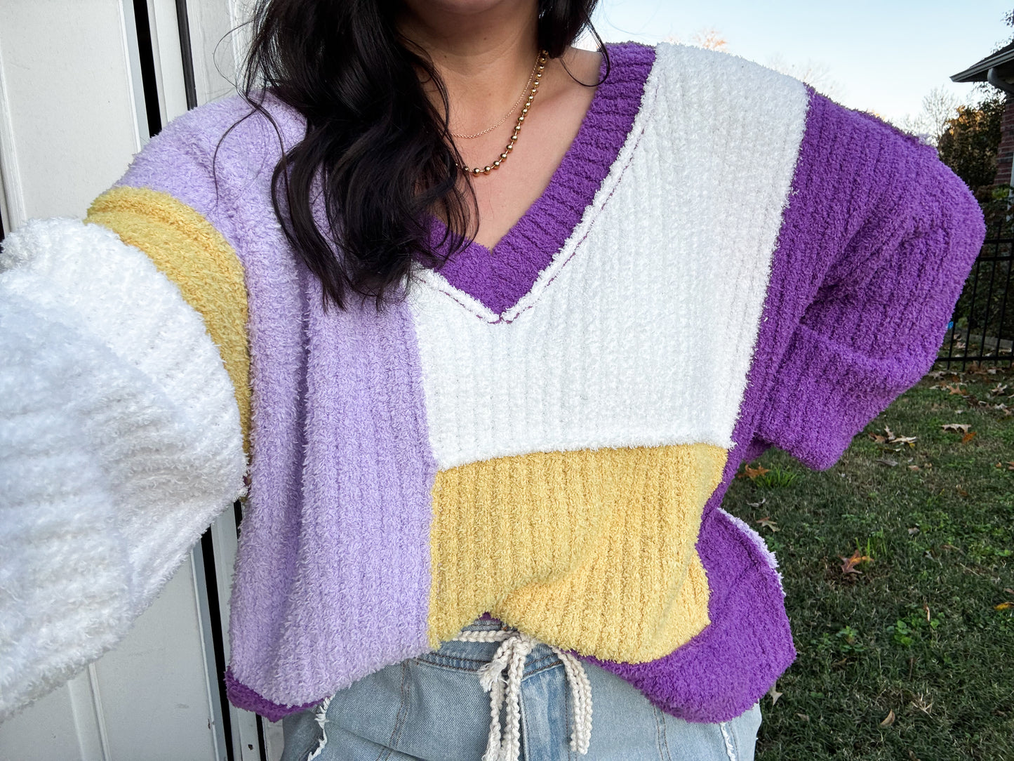 purple & gold sweater