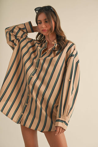taupe button-down shirt dress