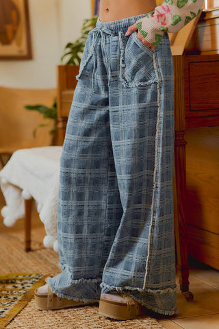 frayed wide-leg denim pants