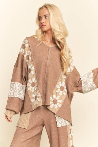 floral lace waffle knit top