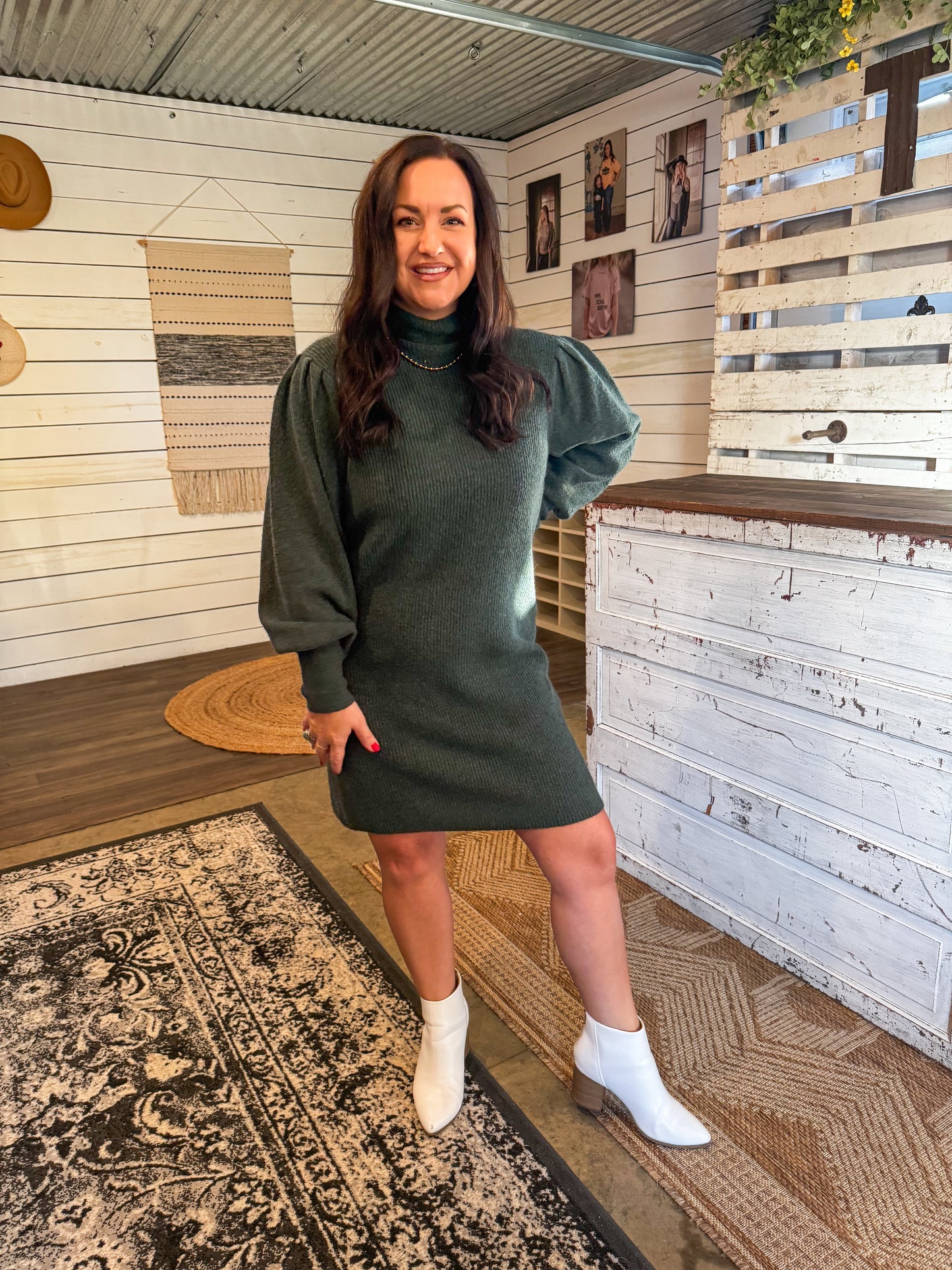 emerald knit sweater dress