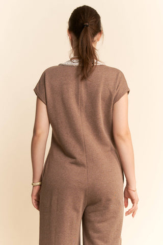 floral patchwork french terry jumpsuit