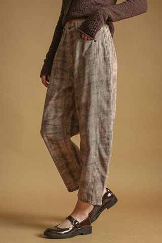 coffee plaid barrel pants