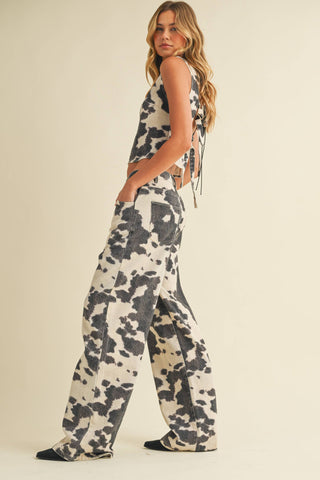 denim cow print set
