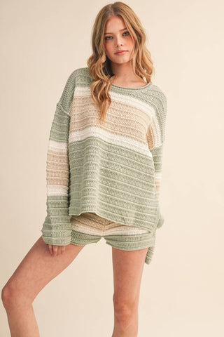 PRE-ORDER // mint + cocoa striped knit set