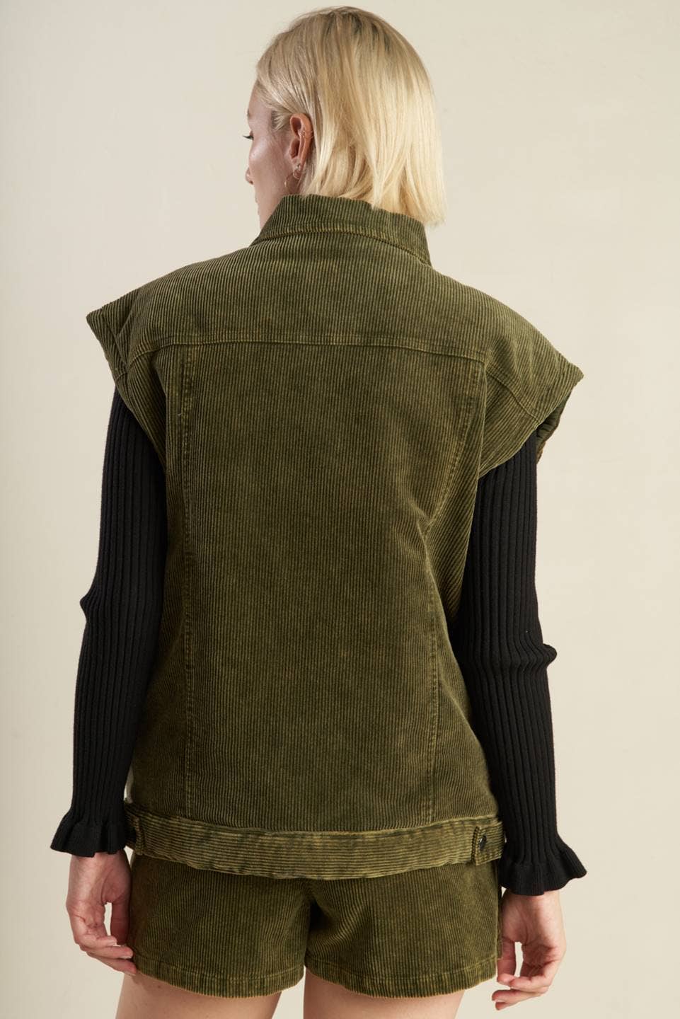 olive washed corduroy vest