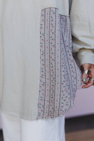 sage print contrast top