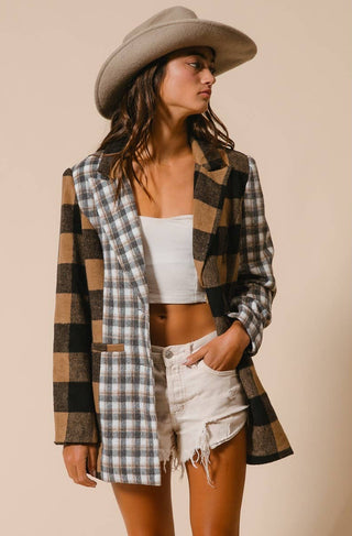 black + tan buffalo plaid blazer