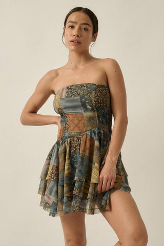 PRE-ORDER (ETA 5/27) patchwork print chiffon mini dress