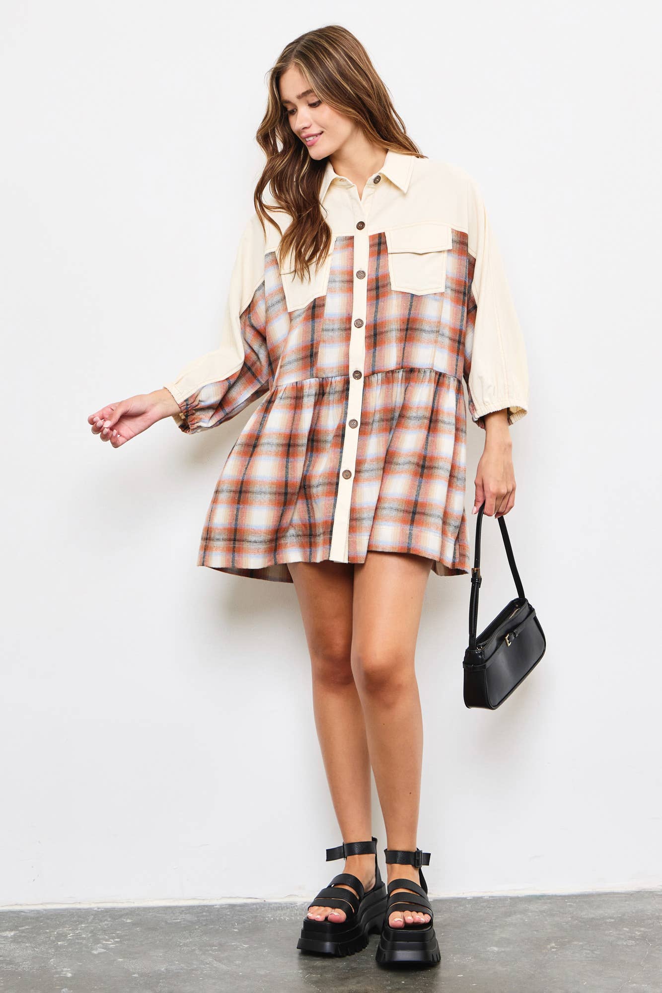 plaid button-down dress