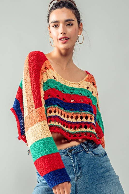 rainbow cut rug crop sweater