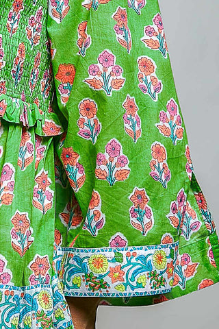 kelly green hand-block smocked dress