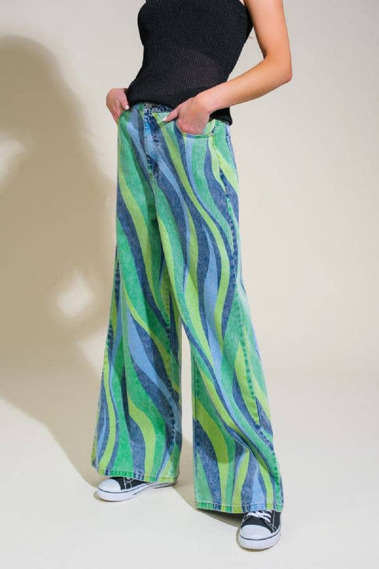 blue + green tube pants