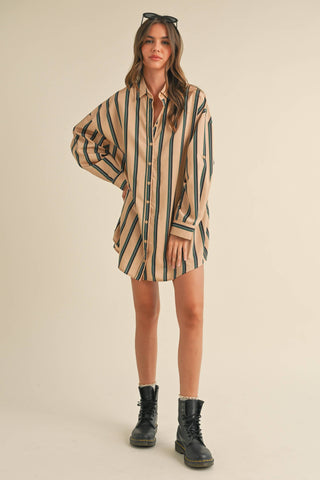taupe button-down shirt dress