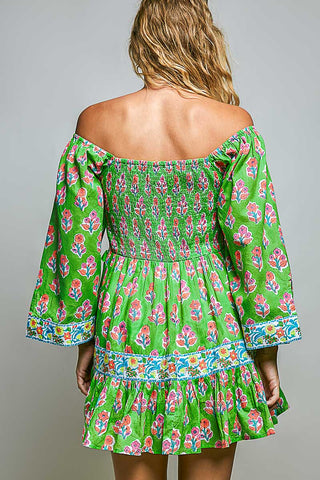 kelly green hand-block smocked dress