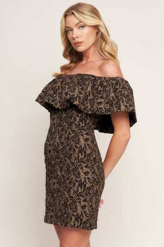 mocha jacquard mini dress