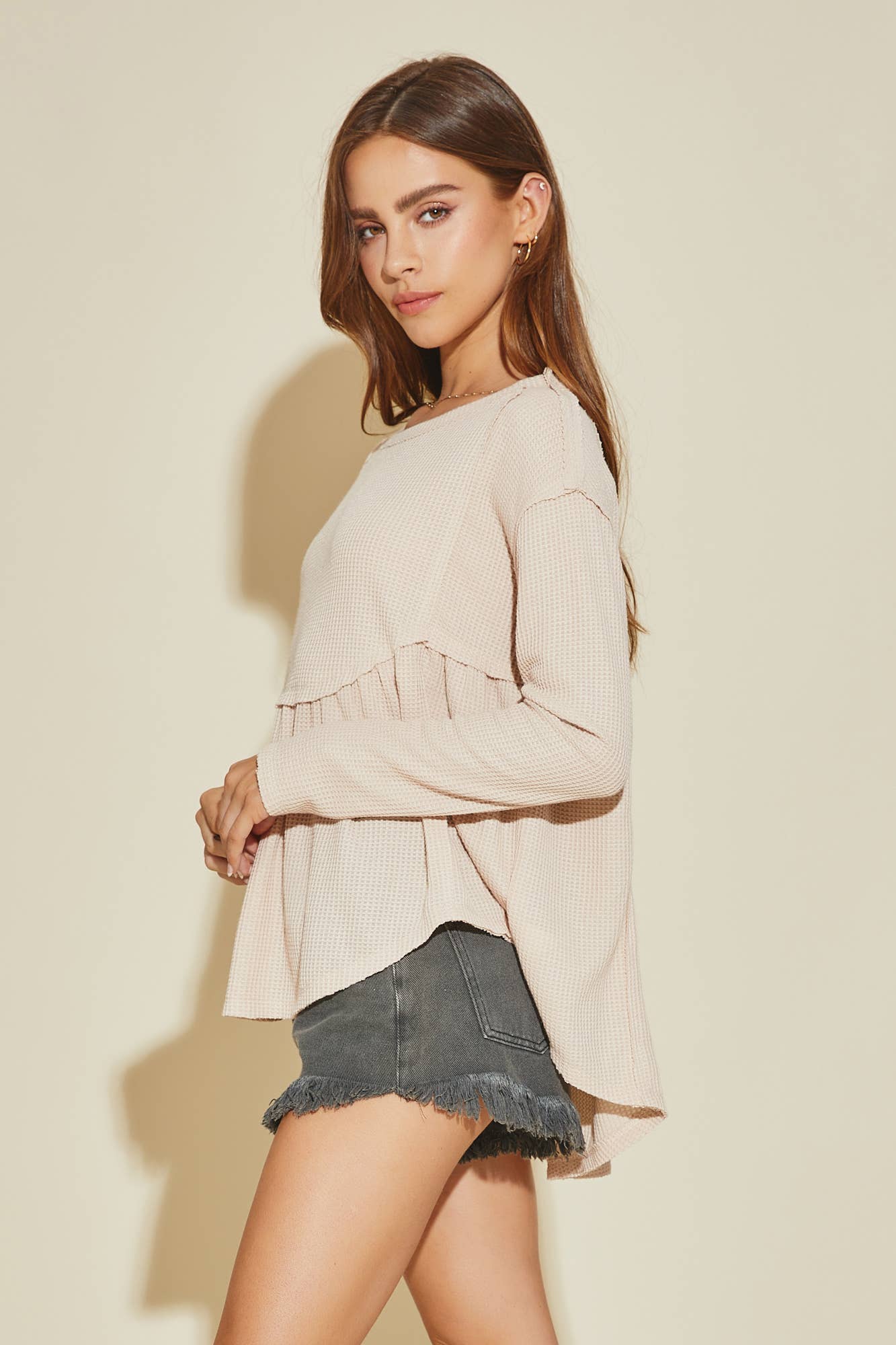 beige waffle knit blouse