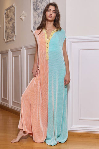 orange + aqua ribbed jumpsuit