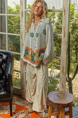 vintage folk art chenille hoodie
