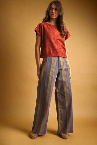 striped faded denim pants