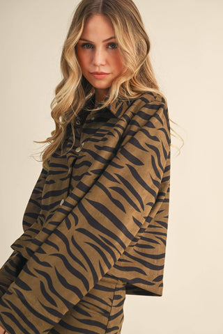 mocha zebra suede set