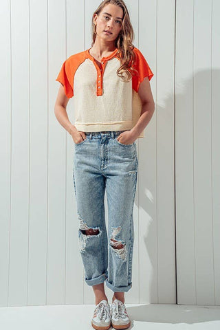 orange + ivory baseball crop