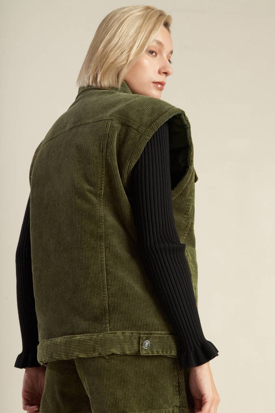 olive washed corduroy vest